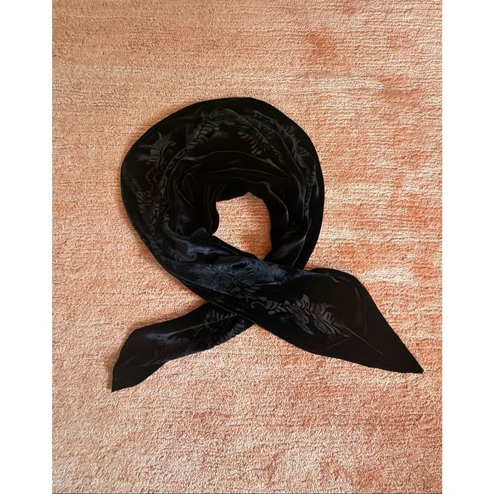 Black Vintage Velvet Burnout Scarf Sheer Floral Shawl